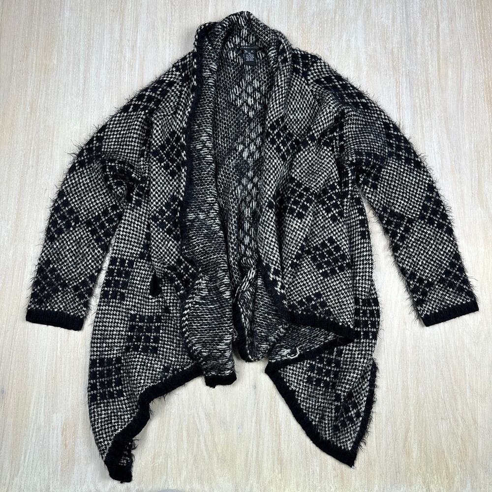 BCBGMAXAZRIA Waterfall Geometric Boho Cozy Layering Fuzzy Cardigan Sweater XL